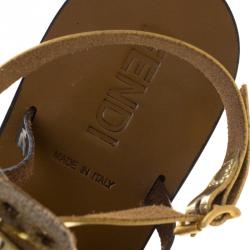 Pre Owned Fendi Beige Perforated Jute Bow Slingback Flat Sandals Size 39