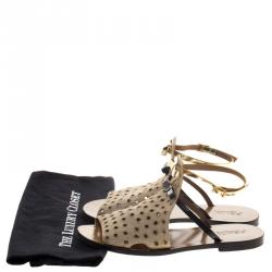 Pre Owned Fendi Beige Perforated Jute Bow Slingback Flat Sandals Size 39