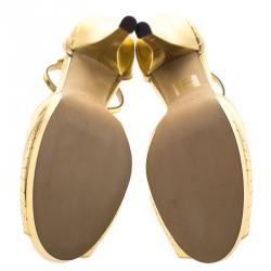 Pre Owned Fendi Gold Metallic Perforated Leather T Strap Platform Sandals Size 41