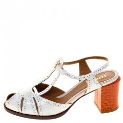 Pre Owned Fendi Two Tone Leather Ankle Strap Sandals Size 38