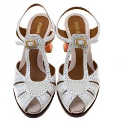 Pre Owned Fendi Two Tone Leather Ankle Strap Sandals Size 38