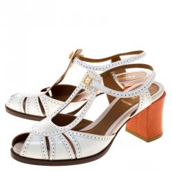 Pre Owned Fendi Two Tone Leather Ankle Strap Sandals Size 38