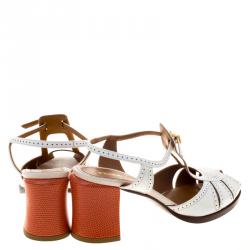 Pre Owned Fendi Two Tone Leather Ankle Strap Sandals Size 38