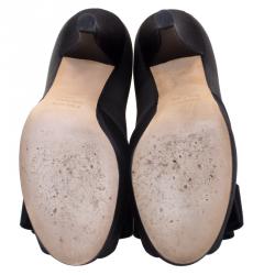 Pre Owned Fendi Black Satin Deco Bow Detail Peep Toe Platform Pumps Size 35.5