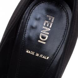 Pre Owned Fendi Black Satin Deco Bow Detail Peep Toe Platform Pumps Size 35.5