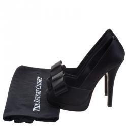Pre Owned Fendi Black Satin Deco Bow Detail Peep Toe Platform Pumps Size 35.5