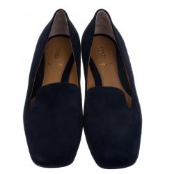 Pre Owned Fendi Dark Blue Suede Studded Heel Smoking Slippers Size 39.5