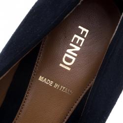 Pre Owned Fendi Dark Blue Suede Studded Heel Smoking Slippers Size 39.5