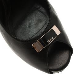 Pre Owned Fendi Brown Zucca Canvas and Black Leather Peep Toe Platform Pumps Size 40