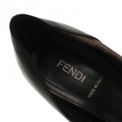 Pre Owned Fendi Brown Zucca Canvas and Black Leather Peep Toe Platform Pumps Size 40