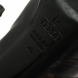 Pre Owned Fendi Brown Zucca Canvas and Black Leather Peep Toe Platform Pumps Size 40