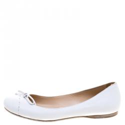Pre Owned Fendi White Leather Bow Ballet Flats Size 39
