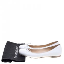 Pre Owned Fendi White Leather Bow Ballet Flats Size 39