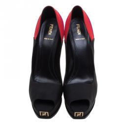 Pre Owned Fendi Tricolor Colorblock Canvas Fendista Peep Toe Platform Pumps Size 40.5