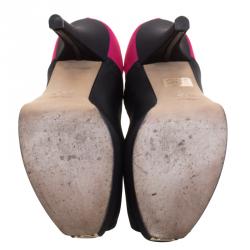 Pre Owned Fendi Tricolor Colorblock Canvas Fendista Peep Toe Platform Pumps Size 40.5