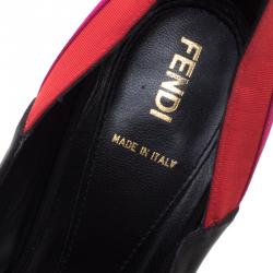 Pre Owned Fendi Tricolor Colorblock Canvas Fendista Peep Toe Platform Pumps Size 40.5