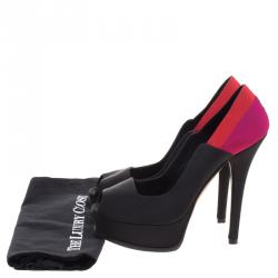 Pre Owned Fendi Tricolor Colorblock Canvas Fendista Peep Toe Platform Pumps Size 40.5