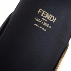 Pre Owned Fendi Black and Gold Leather Wave Slides Size 40