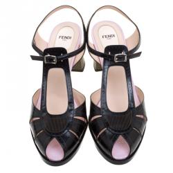Pre Owned Fendi Two Tone Leather Ankle Strap Sandals Size 42
