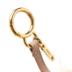 Pre Owned Fendi Beige/Pink Fox Fur Pom Pom Bag Charm