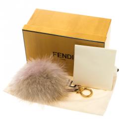 Pre Owned Fendi Beige/Pink Fox Fur Pom Pom Bag Charm