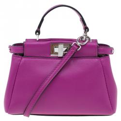 Pre Owned Fendi Fuschia Nappa Leather Micro Peekaboo Bag