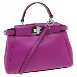 Pre Owned Fendi Fuschia Nappa Leather Micro Peekaboo Bag