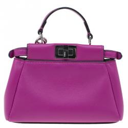 Pre Owned Fendi Fuschia Nappa Leather Micro Peekaboo Bag