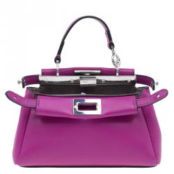 Pre Owned Fendi Fuschia Nappa Leather Micro Peekaboo Bag