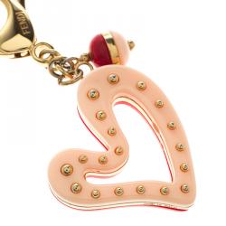 Pre Owned Fendi Pink and Red Heart Bag Charm