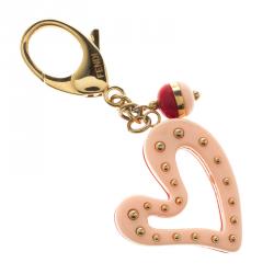 Pre Owned Fendi Pink and Red Heart Bag Charm
