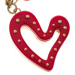 Pre Owned Fendi Pink and Red Heart Bag Charm