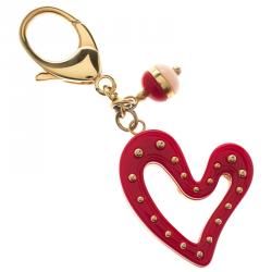 Pre Owned Fendi Pink and Red Heart Bag Charm