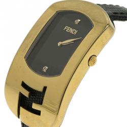 Pre Owned Fendi Black Gold Plated Stainless Steel Chameleon Woman's Wristwatch 18MM