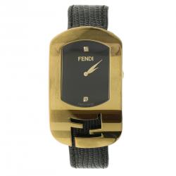 Pre Owned Fendi Black Gold Plated Stainless Steel Chameleon Woman's Wristwatch 18MM