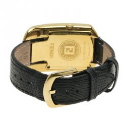 Pre Owned Fendi Black Gold Plated Stainless Steel Chameleon Woman's Wristwatch 18MM