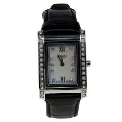 Pre Owned Fendi Mother of Pearl Stainless Steel Diamond Loop Women's Wristwatch 27MM
