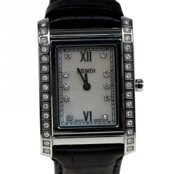 Pre Owned Fendi Mother of Pearl Stainless Steel Diamond Loop Women's Wristwatch 27MM