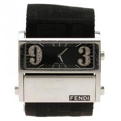 Pre Owned Fendi Black Stainless Steel Diamond Zip Code Women's Wristwatch 40MM