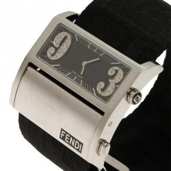 Pre Owned Fendi Black Stainless Steel Diamond Zip Code Women's Wristwatch 40MM