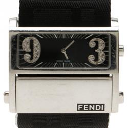 Pre Owned Fendi Black Stainless Steel Diamond Zip Code Women's Wristwatch 40MM
