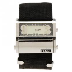 Pre Owned Fendi Cream Stainless Steel Zip Code Women's Wristwatch 44MM