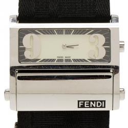 Pre Owned Fendi Cream Stainless Steel Zip Code Women's Wristwatch 44MM