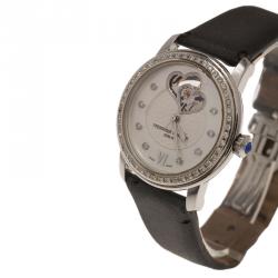 Frederique Constant White Mother of Pearl Stainless Steel Double Heartbeat Diamond Women's Wristwatch 34MM