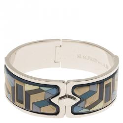 Pre Owned Frey Wille Geometric Blue and Gold Enamel Palladium Plated Royal Clasp Bracelet