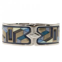 Pre Owned Frey Wille Geometric Blue and Gold Enamel Palladium Plated Royal Clasp Bracelet