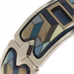Pre Owned Frey Wille Geometric Blue and Gold Enamel Palladium Plated Royal Clasp Bracelet