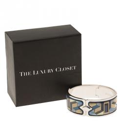 Pre Owned Frey Wille Geometric Blue and Gold Enamel Palladium Plated Royal Clasp Bracelet