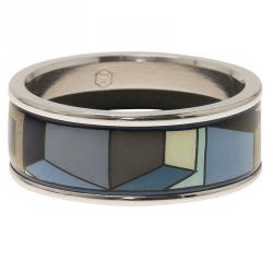Pre Owned Frey Wille Geometric Blue and Gold Enamel Palladium Plated Ring