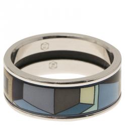 Pre Owned Frey Wille Geometric Blue and Gold Enamel Palladium Plated Ring